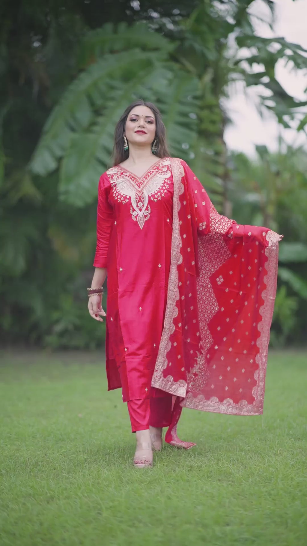 Red Rose Grace – Embroidered Suit Set with Dupatta