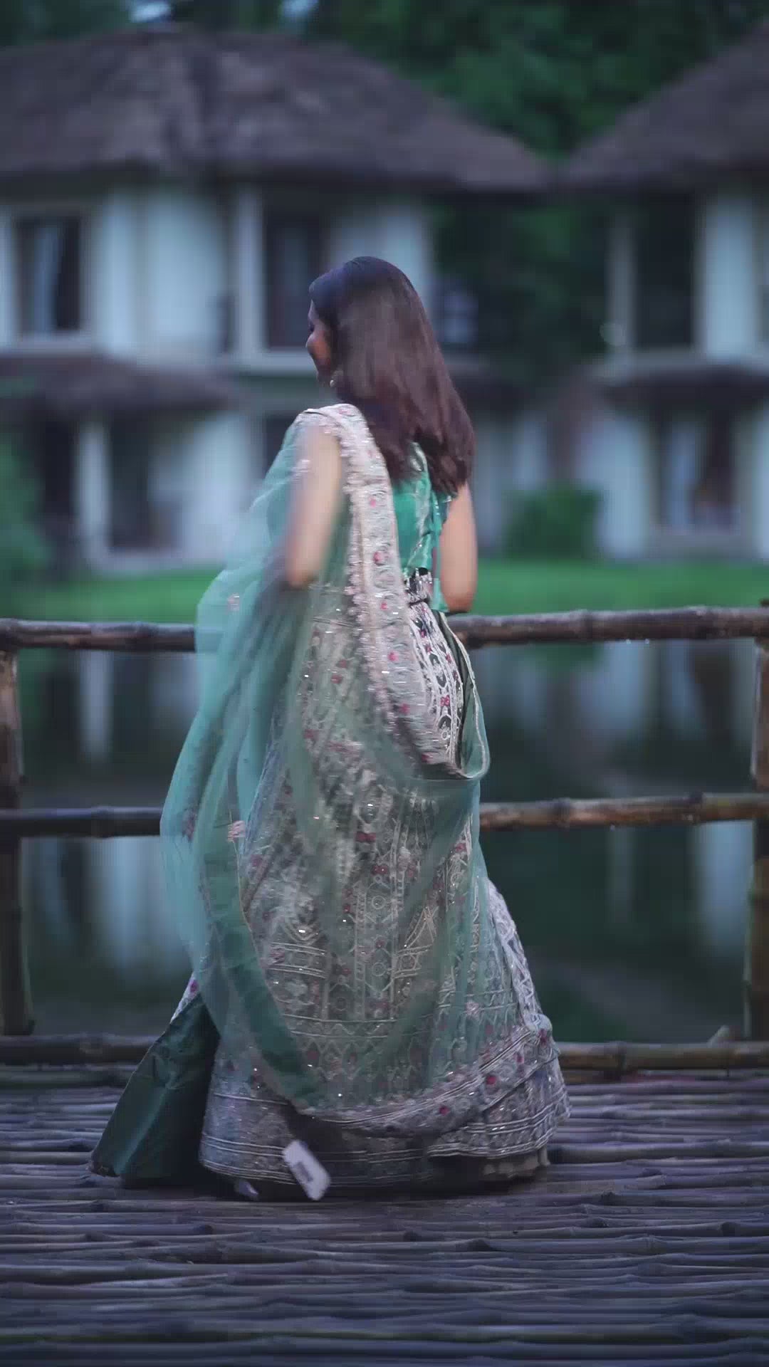 Regal Sage Green Velvet Embroidered Lehenga Set