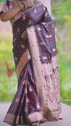 Coffee Brown Pure Silk Saree with Rich Zari & Paisley Embroidery (Dual shade)