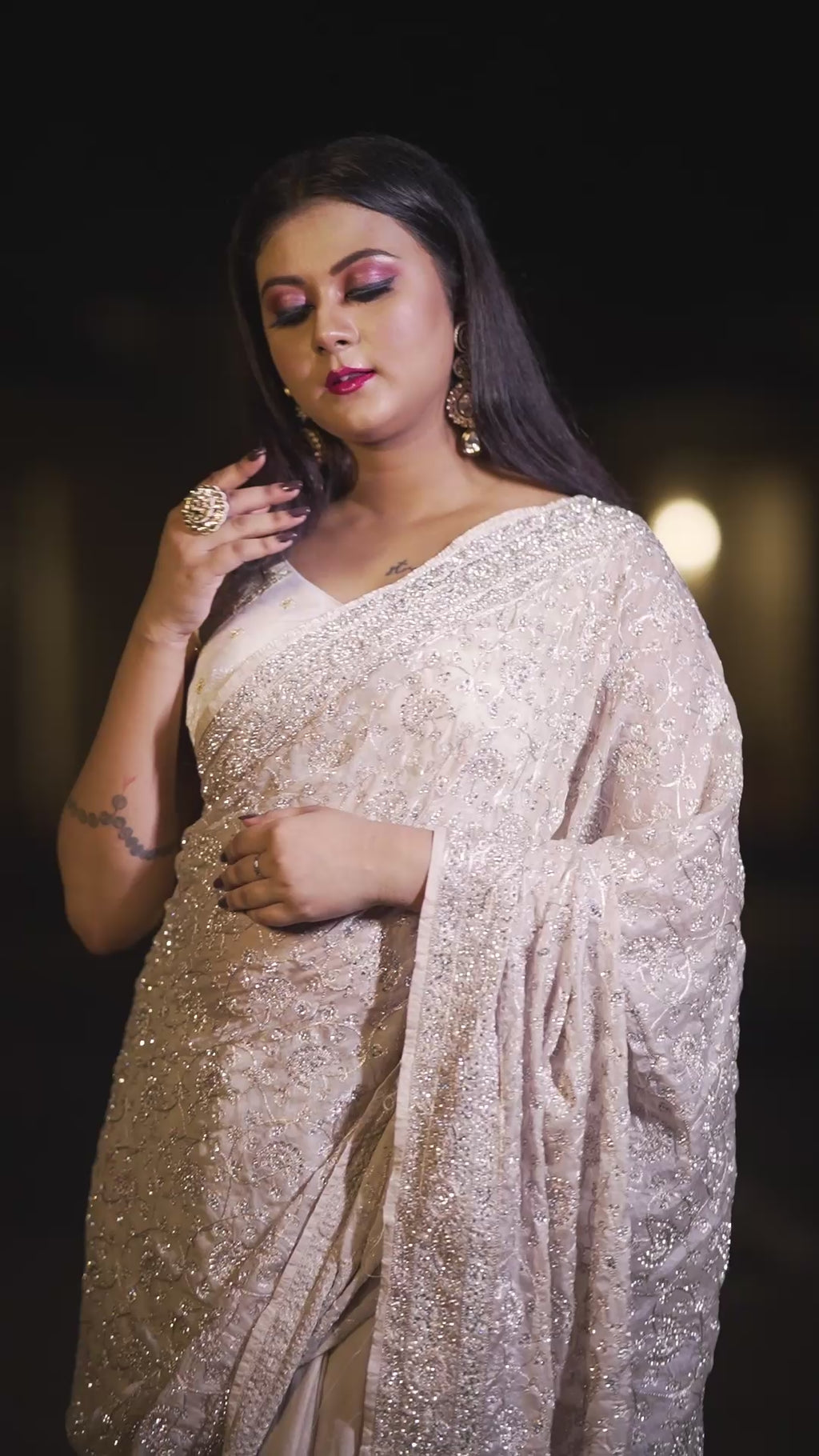 Moonlight Diamond Hand-Embroidered Saree