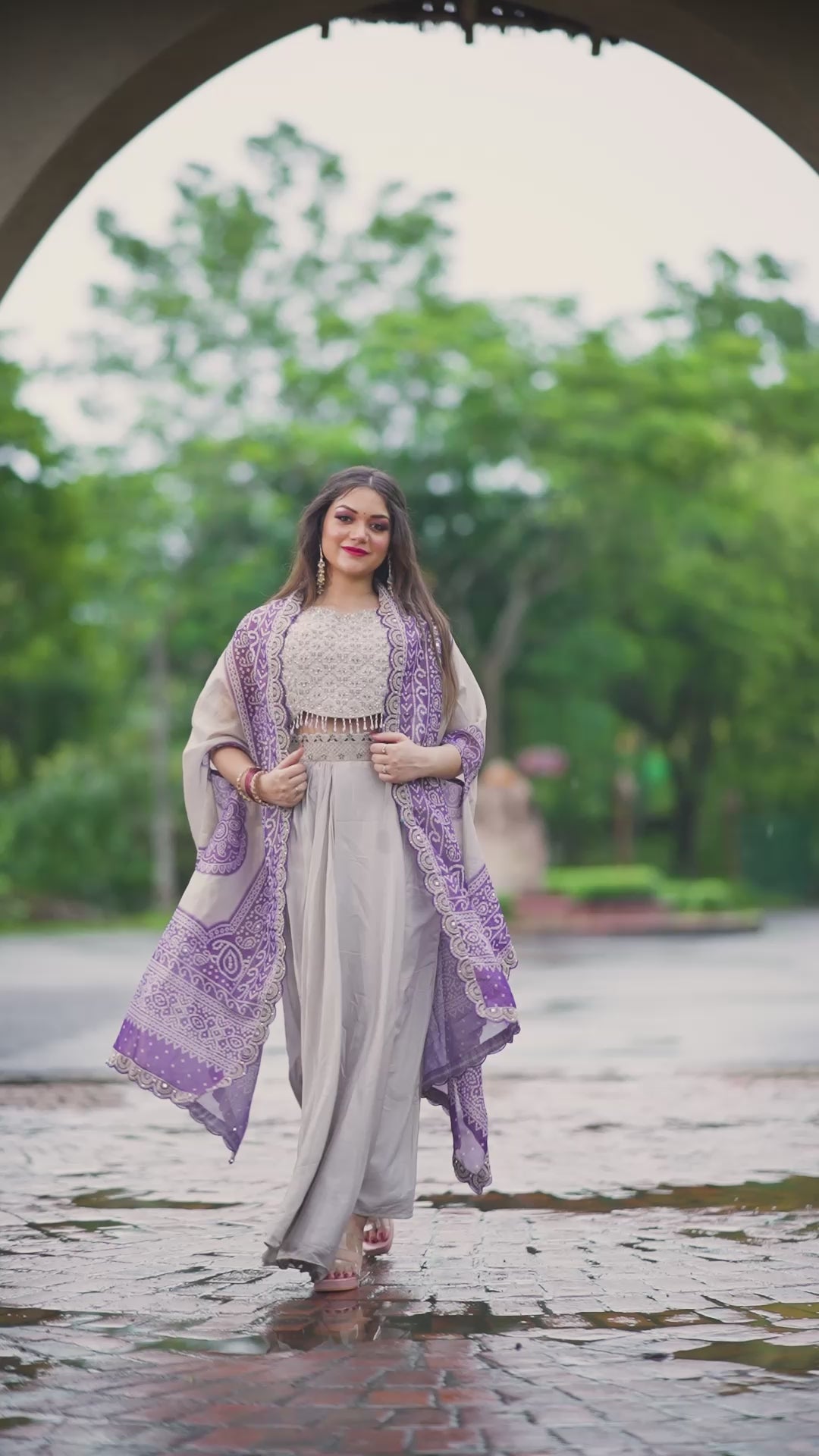 Celestial Charm – 3-Piece Shimmery Mauve & Violet Cape Set