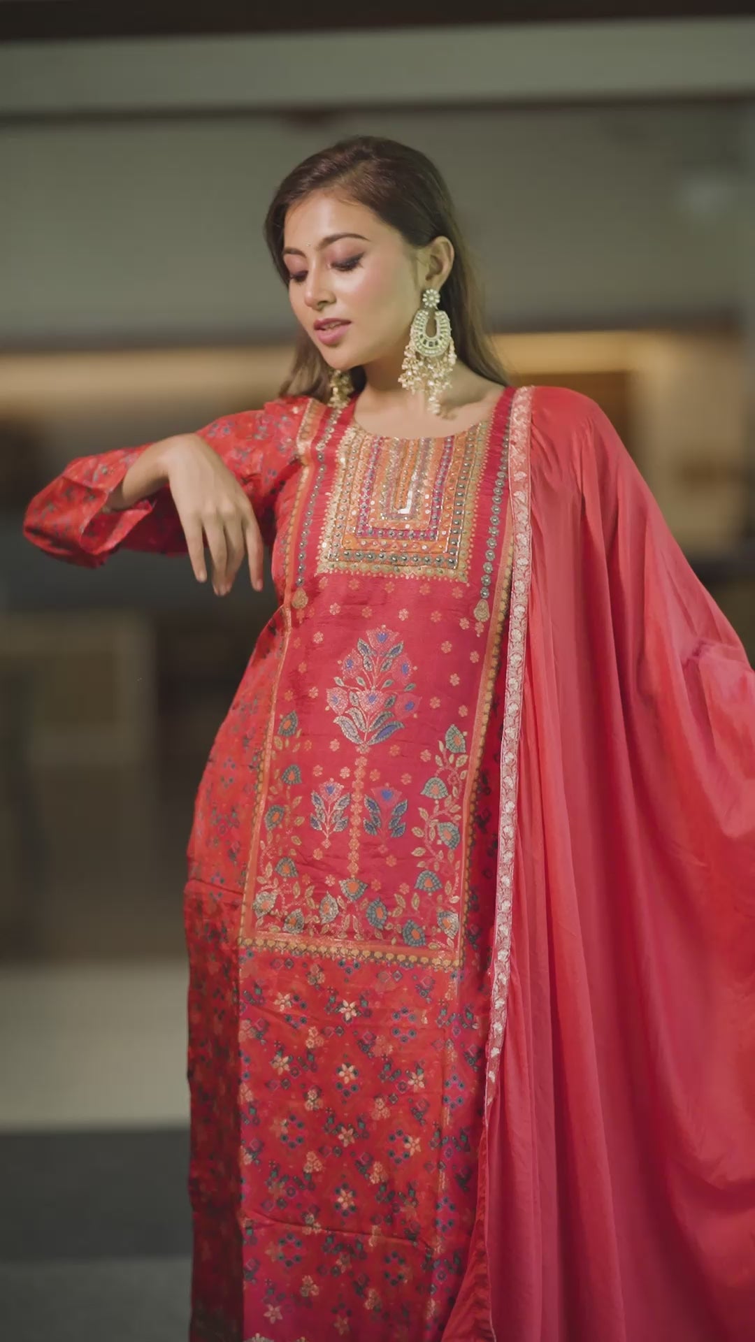 Rust Embroidered Elegance – 3 Piece Suit Set