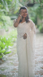Ivory Whispers – Chikankari-Inspired White Georgette Saree