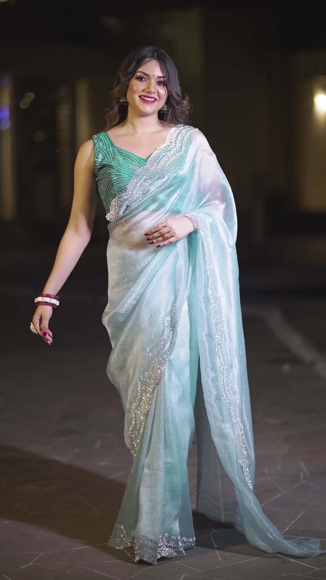 Celestial Mist soft flowy Organza Saree
