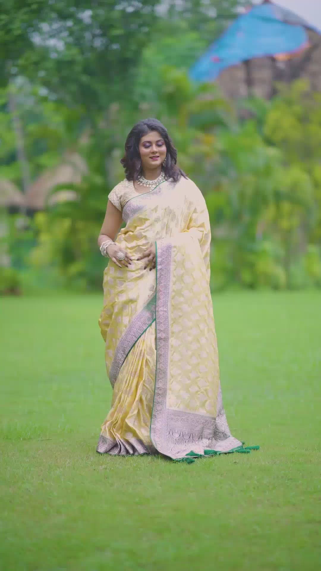 Golden Silk Pure Banarasi Saree with Green Zari Border