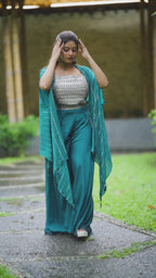 Midnight Teal Indo-Western Cape Set