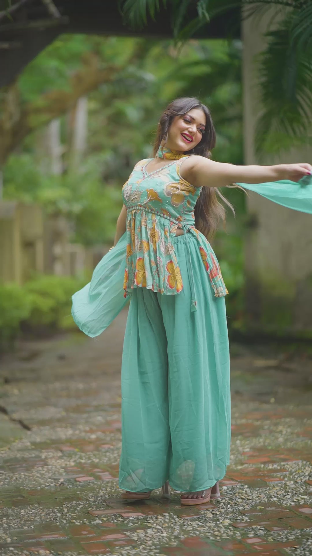 Tropical Bloom – Indo-Western 3-Piece Set